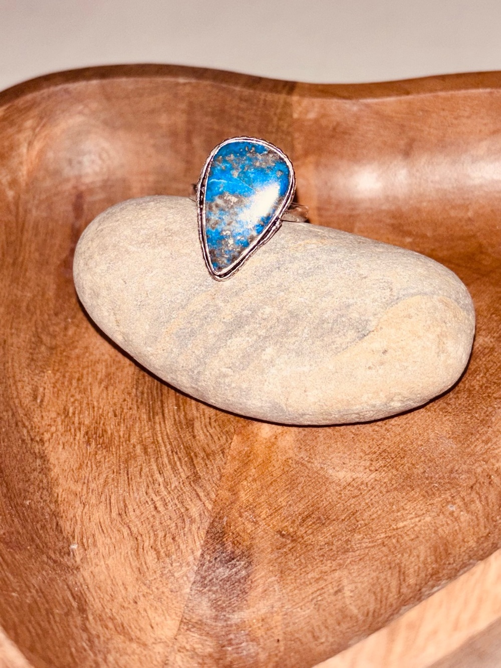 Blue Teardrop Ring | Sterling Silver Plated | Boho Gemstone Ring | Size 9